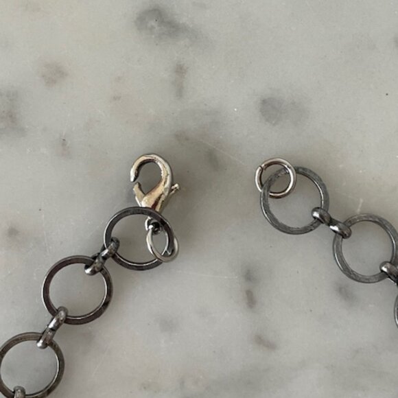 VINTAGE 3 Strand Smoky Gray Clear Crystals Silver Filigree Medallion Necklace - Picture 9 of 16